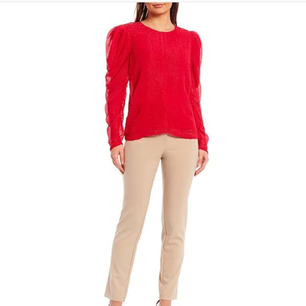 CALVIN KLEIN RUCHED PUFF SLEEVES CHIFFON BLOUSE SIZE MEDIUM NWT